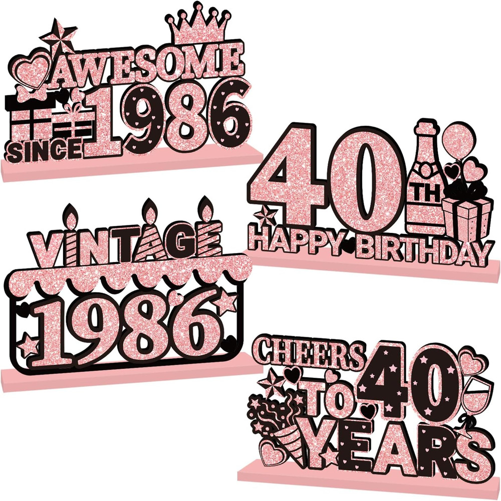 4 Pieces 40Th Birthday Decorations for Women Wooden Table Centerpieces | Black R
