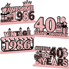 4 Pieces 40Th Birthday Decorations for Women Wooden Table Centerpieces | Black R