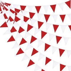 32Ft Red White Pennant Banner Fabric Triangle Flag Bunting Garland Streamers …