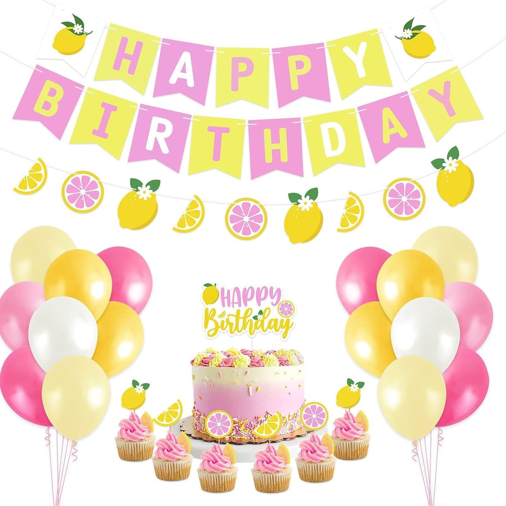 Lemon Party Decorations Happy Birthday Banner Lemon Garland Lemonade Cake Topper