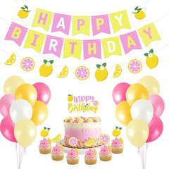 Lemon Party Decorations Happy Birthday Banner Lemon Garland Lemonade Cake Topper