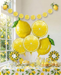 Lemon leaves Lemon foil Balloons Summer lemonade with Banner for Fruit theme bir