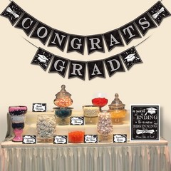 Graduation Candy Buffet Signs & Decorations – Black & White Congrats Grad Banner