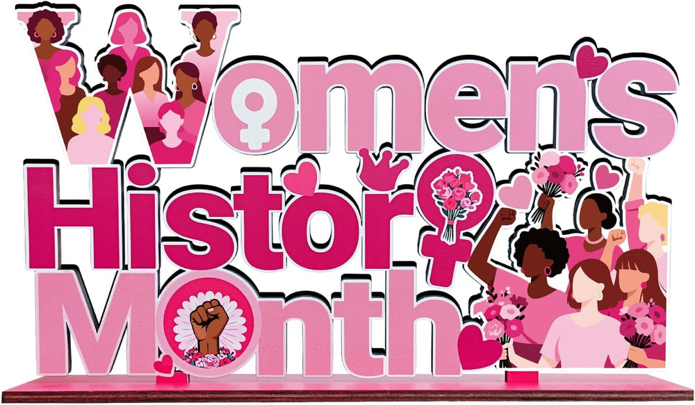 Womens History Month Decorations Wood Centerpieces 11.8X6.7Inch Pink Internation