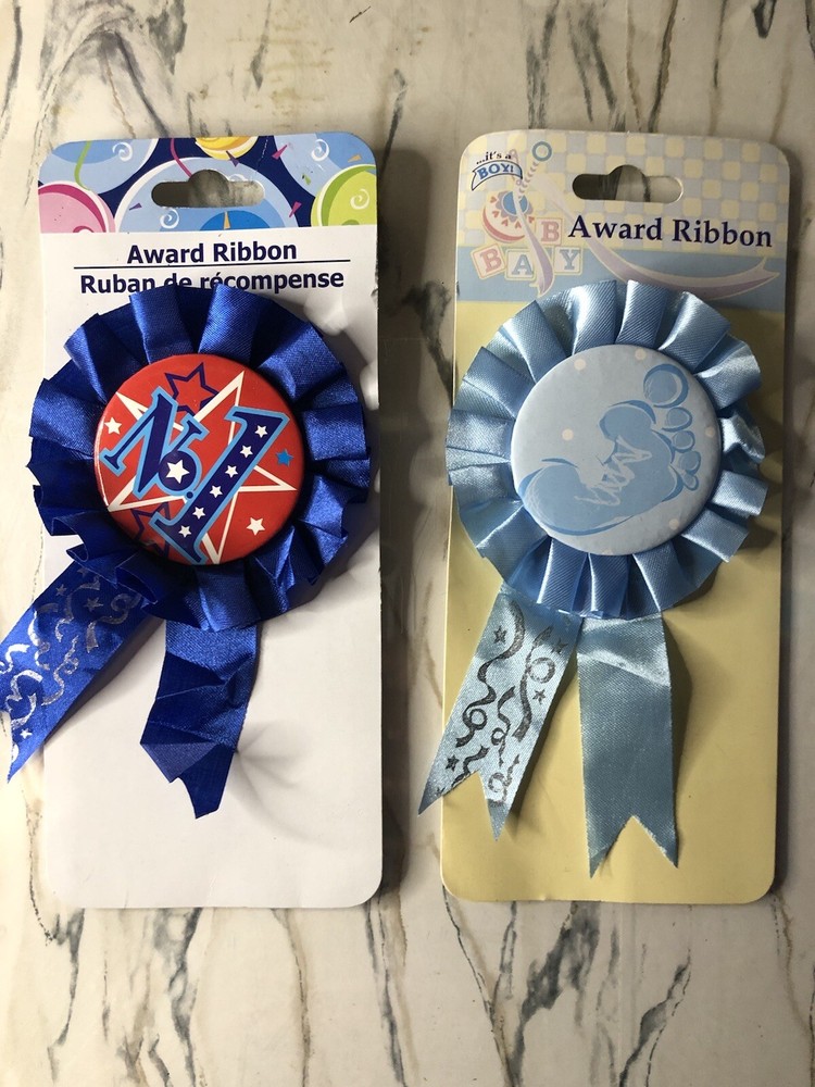 Award Ribbons Party Supplies, Blue No.1, Baby Shower, Boy, Baby Feet
