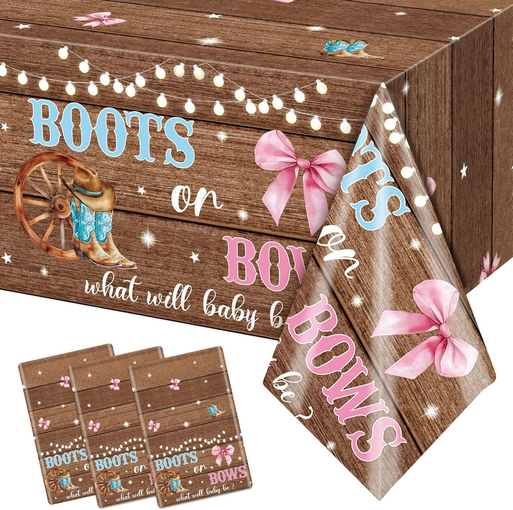 Boots or Bows Gender Reveal Decorations, 3 Pack Disposable Gender Reveal Table C