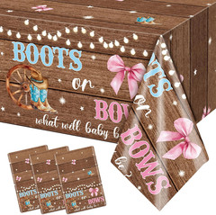 Boots or Bows Gender Reveal Decorations, 3 Pack Disposable Gender Reveal Table C
