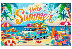 Hello Summer Banner 71X43 Inches Summer Party Decorations Backdrop Beach Party D