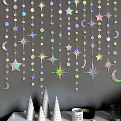 Iridescent Star Moon Circle Dot Garland Party Decoration Kit Hanging Crescent an