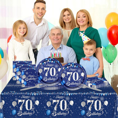 70Th Birthday Decorations for Men,61Pcs Blue Silver 70Th Birthday Decorations Ta