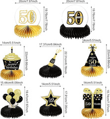 8 Pieces 50Th Birthday Decorations Supplies Set, Easy DIY Honeycomb Centerpiece