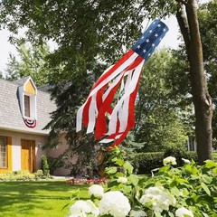 Densely Embroidered 40” American Flag Windsock for Independence Day Celebration