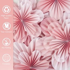 9 PCS Pink, Cherry Blossom Party Decorations, Paper Fans, Floral Backdrop, Decor