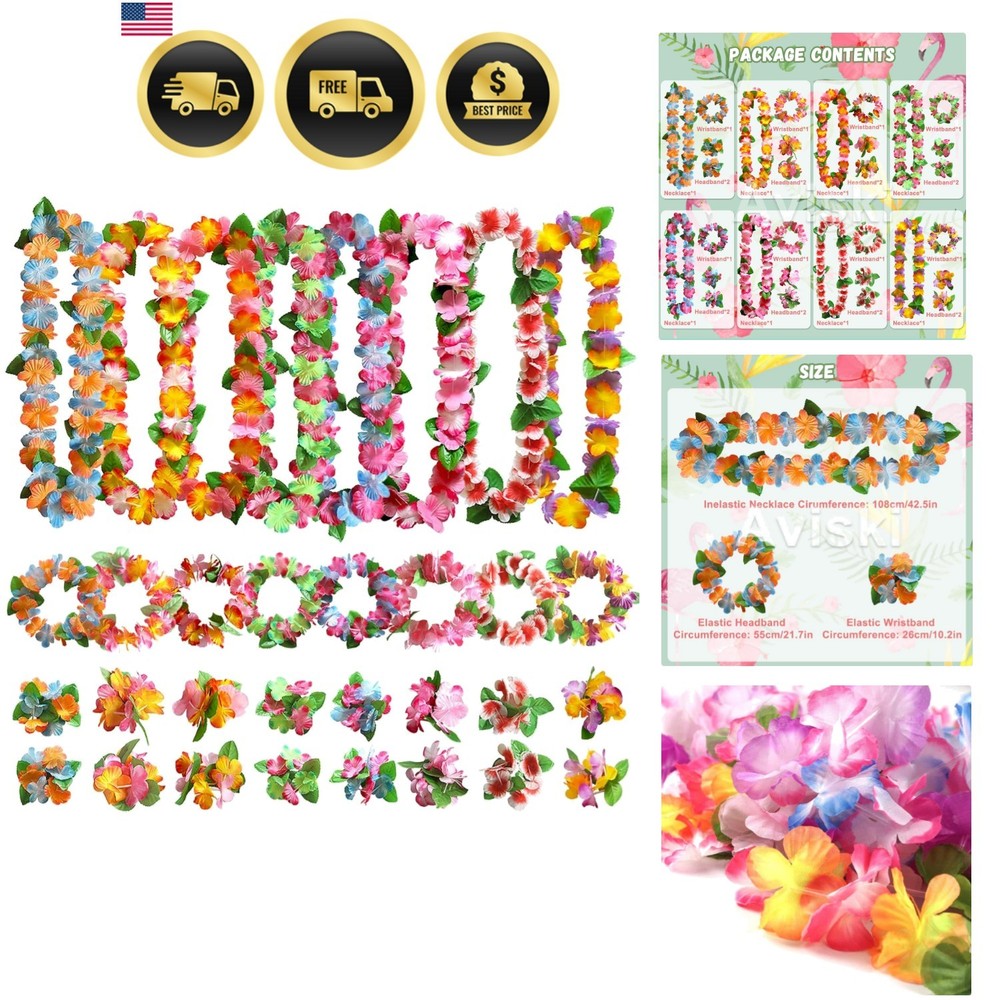 32pcs Hawaiian Leis Party Decorations, Necklace Flowers Bracelets Headband, T…