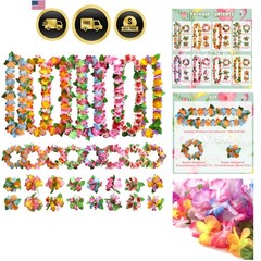 32pcs Hawaiian Leis Party Decorations, Necklace Flowers Bracelets Headband, T…