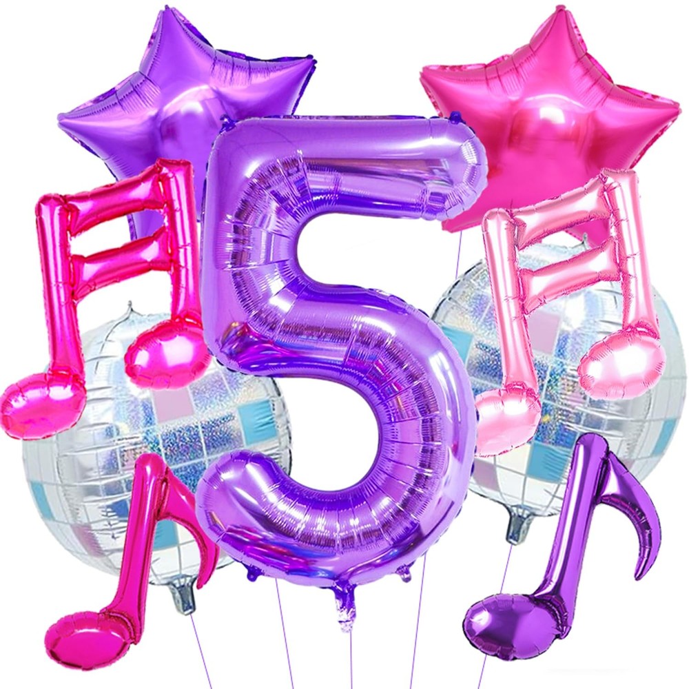 Kpop Birthday Decorations – Music Note Balloons Purple 40inch Number 5 Balloo…