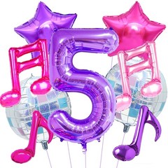 Kpop Birthday Decorations – Music Note Balloons Purple 40inch Number 5 Balloo…
