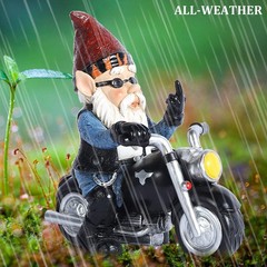 Gnome Riding Motorcycle Middle Finger Statue Funny Biker Garden Decor Lawn Patio