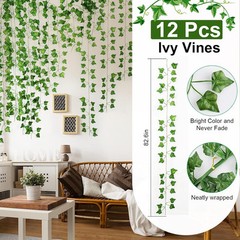 12 Pack 86 FT Artificial Ivy Garland, Fake Leaf Plants Vine Green
