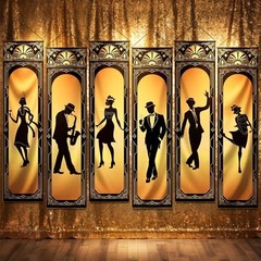 Pcs Roaring Party Decorations Black Gold 19Hanging Banner for Retro 6 20s