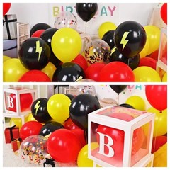 Red Yellow Black Balloons, 12 inch Lightning Cartoon Ball Anime Balloon Birth…