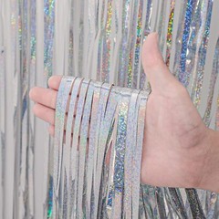 2 Pack Laser Silver Foil Fringe Backdrop Curtains Tinsel Streamers Party Decor