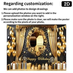 1pc 2D Gold Themed Tapestry Personalized Birthday Custom Poster Banner Backdrop❀