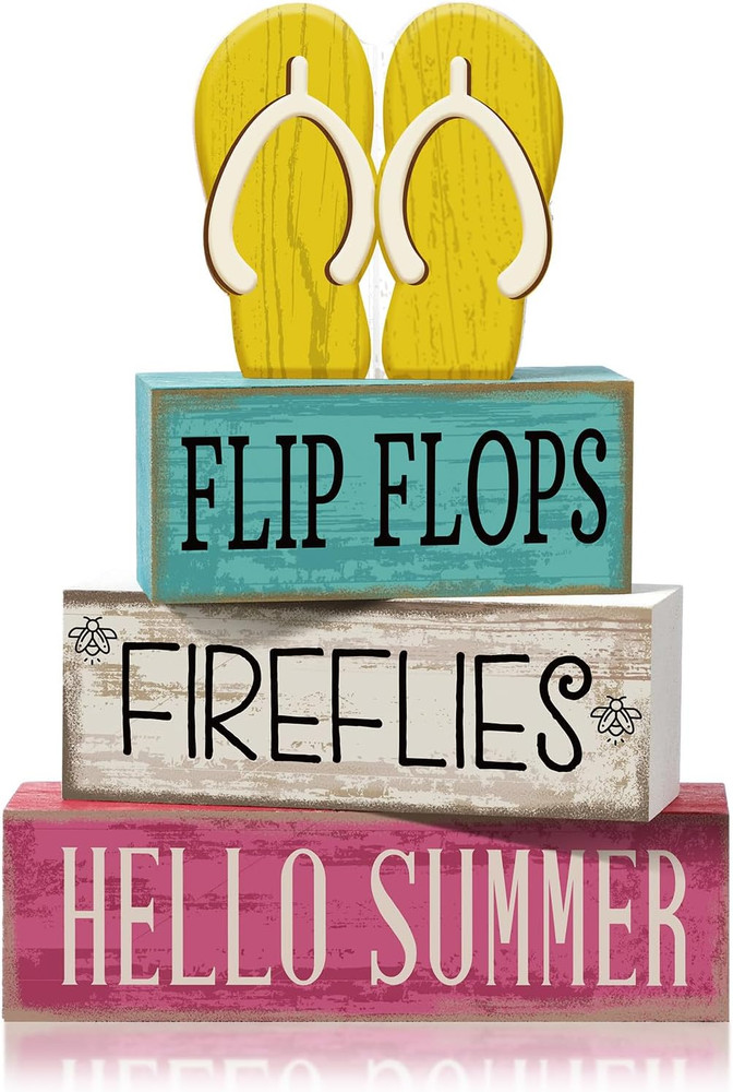 Summer Decorations Flip Flops Wooden Sign Indoor Tabletop Gift 4 Pcs