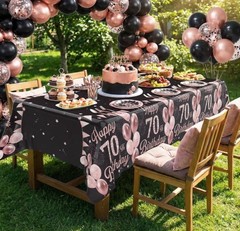3 Pack 70Th Birthday Decorations for Women – Happy 70Th Birthday Tablecloth, Bla