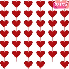 40PCS Valentines Day Decor Red Heart Banner with Felt Hearts Hanging Home Decor
