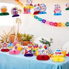 NatNarr 12 PCS Birthday Table Decorations Happy Birthday Honeycomb Centerpieces