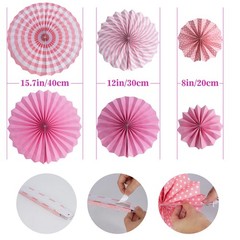 Pink Party Decorations 33 PCS Hanging Paper Fans Rainbow Pom Poms
