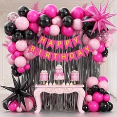 Hot Pink and Black Birthday Decorations with Black Light Hot Pink Confetti