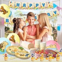 112 Pcs Winnie The Pooh Party Decoration Winnie Party Tableware Balloons Plates