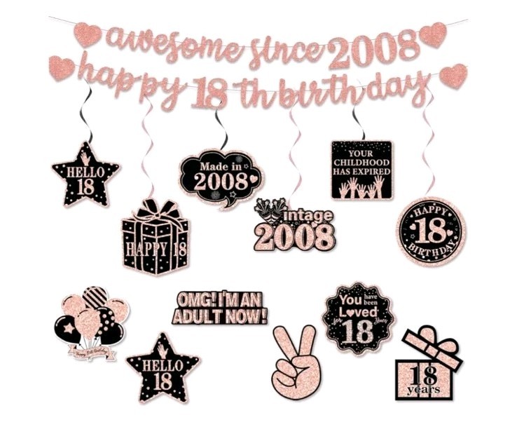 Pre-Strung Happy 18th Birthday Glitter Banner Decorations