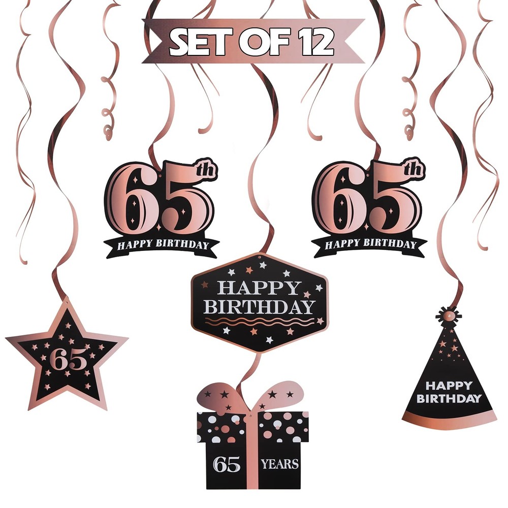LINGTEER Happy 65th Birthday Decorations – 12Pcs 65th, Rose Gold