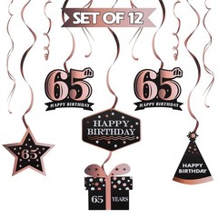 LINGTEER Happy 65th Birthday Decorations – 12Pcs 65th, Rose Gold