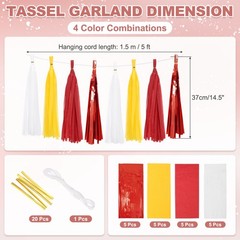 20 Pcs Tassel Garland, White Red Bright Yellow Red Foil Fringe Tassels