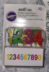 2 Wilton Candle Pick Sets, Happy Birthday, Numerals Rainbow 10 Count Each 3″