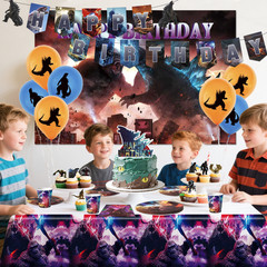 Godzilla Party Decorations& Tableware 112 Pcs Tablecloth Balloons Backgdrop Cups