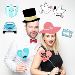52PCS Wedding Photo Booth Props with Stick Bridal Shower Photo Booth Props Funny