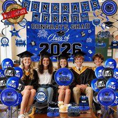 Graduation Decorations 2026-Blue and Black Graduation Party Decorations Supplies