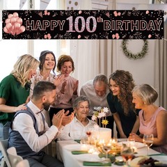 Pimvimcim Happy 100th Birthday Banner Decorations, Rose Gold for Women’s Part…