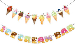 Ice Cream Bar Banner for Ice Cream Party Decorations Supplies | Pre-Strung,Summe