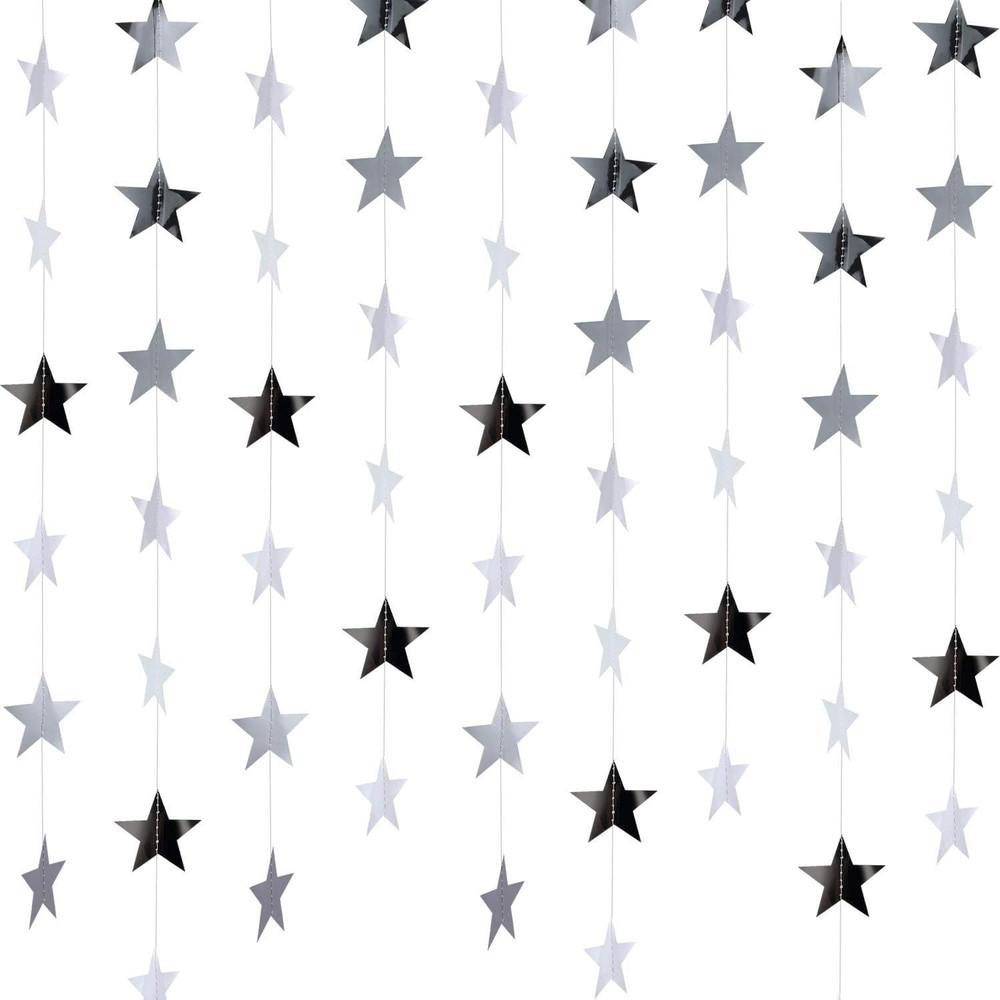 Silver Shining Star Hanging Garland Silver Hanging Sparkling Star Streamer Glitt