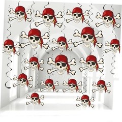 VioraWhite 48 Pcs Pirate Party Decorations Halloween Skull Hanging Swirl