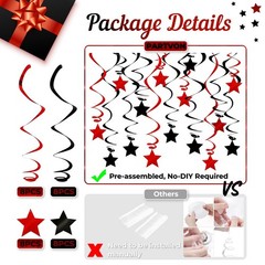 32 PCS Red Black Foil Star Hanging Swirl Streamers Ceiling Decorations