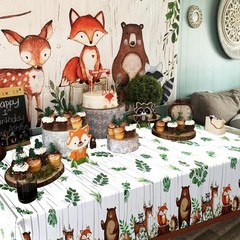 3Ct Woodland Plastic Tablecloth Creatures Fox Birthday Baby Shower Banner Wild