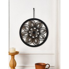 Bohemian Round Wooden Wall Decor with Six Floral Appliques European Crafted
