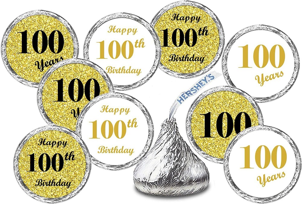 100th Birthday Gold Kisses Stickers, (Set of 324) CANDY NOT INCLUDED